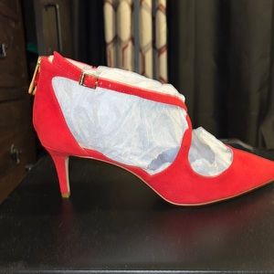 Red t strap pumps
